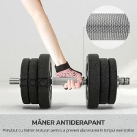 HOMCOM Set de gantere pentru sală de 25 kg în total, cu 12 discuri de greutăți și 2 bare de 2 kg, negru(m-5)