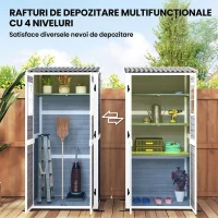 Outsunny Căsuță de Grădină din Lemn cu Rafturi Reglabile, Două Uși cu Încuietoare și Ferestre, Gri(m-5)