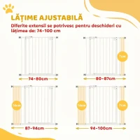 PawHut Poartă pentru câini reglabilă până la 100 cm fără șuruburi, cu 2 extensii și înălțime de 72 cm, albă(m-4)