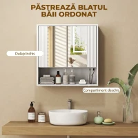 HOMCOM Dulap de Baie Suspendat, Uși Soft-close, Raft Reglabil, 60 x 16 x 60 cm, Alb(m-4)