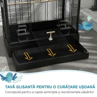 PawHut Colivie pentru Păsări cu Tavă Detașabilă și Suporturi, Volieră pentru Papagali, 61x36.5x98cm, Negru(m-4)