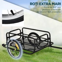 HOMCOM Remorcă Bicicletă cu Pereți Pliabili, Cârlig și 4 Reflectoare, din Oțel și PE, 139x71.5x49 cm, Negru(m-6)