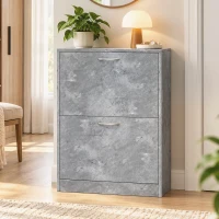 HOMCOM Mueble para Zapatos 12 Pares, Armario para Zapatos Estrecho Moderno, 2 Cajones Abatibles y Estantes Regulables, Gris(m-4)