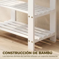 HOMCOM Banco Zapatero de Bambú con Asiento y 2 Estantes para 4 Pares para Entrada Salón Dormitorio 50x28x45 cm Blanco(m-7)