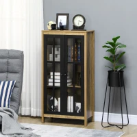 HOMCOM Bufet Modern cu 2 Uși din Sticlă și Lemn, 60x35x120cm, Maro(m-10)