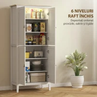 HOMCOM Bufet Înalt de Bucătărie, Dulap cu Lumină LED, Reglabil în 3 Culori, Rafturi Ajustabile, Alb(m-5)