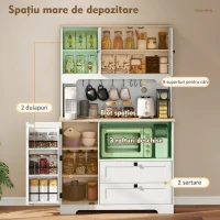 HOMCOM Bufet de Bucătărie cu 3 Dulapuri, 2 Sertare, Rafturi Reglabile și Suport pentru Condimente, 100x40x62 cm, Alb(m-4)