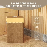 HOMCOM Coș pentru rufe 72L cu capac din bambus, mânere din frânghie și sac detașabil, maro(m-7)