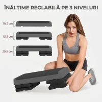 SPORTNOW Stepper Fitness Reglabil la 10,5/15,5/20,5 cm cu Suprafață Antiderapantă și Capacitate de 250 kg, Gri(m-4)