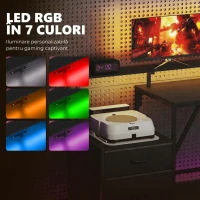 HOMCOM Birou de Gaming Unghiular cu Hub de Încărcare, Lumină LED și Suport Monitor, din Lemn și Oțel, 192,5x80x86,5 cm, Negru(m-4)