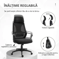 Vinsetto Scaun de Birou Rabatabil cu Tetieră și Suport Lombar, din Poliester, 64x55x116-126 cm, Negru(m-4)