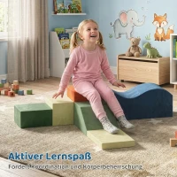 AIYAPLAY Schaumstoff Bausteine für Kinder Klettern 6 teilige Indoor Softbausteine mit utschfester Unterseite Samtoptik XXL Bunt(m-5)