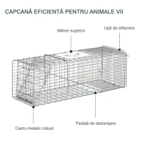 Outsunny Cușcă Capcană pliabilă din oțel pentru șobolani, șoareci și nutrii, 93x31x34,5cm, Argintiu(m-6)
