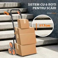 DURHAND Cărucior de Transport pentru Scări cu 6 Roți, Pliabil, Capacitate 120kg, din Oțel, pentru Mutări, Grădinărit, Portocaliu(m-5)