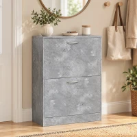 HOMCOM Mueble para Zapatos 12 Pares, Armario para Zapatos Estrecho Moderno, 2 Cajones Abatibles y Estantes Regulables, Gris(m-11)