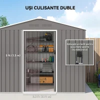 Outsunny Căsuță de grădină 2,3x1,7 m din oțel cu orificii de aerisire și uși duble glisante, efect lemn(m-5)