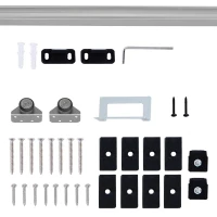 HOMCOM Kit Ușă Glisantă din Metal cu Accesorii, Role, Ghidaj, Blocaje și Cheie Hexagonală, 186x2.5x3.77 cm(m-6)