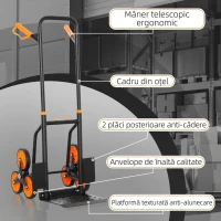 DURHAND Cărucior de Transport pentru Scări cu 6 Roți, Pliabil, Capacitate 120kg, din Oțel, pentru Mutări, Grădinărit, Portocaliu(m-6)