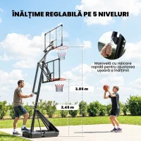 SPORTNOW Coș de Baschet Portabil pentru Exterior, Reglabil 2,45-3,05 m, Panou Rezistent la Șocuri, Reglare cu Manivelă(m-4)