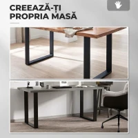 HOMCOM Set 2 picioare pentru masă dreptunghiulare, stil industrial, din oțel, capacitate 60 kg, 60x8x72 cm, negru(m-7)