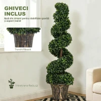 Outsunny Set 2 Plante Artificiale de Buxus în Formă de Spirală pentru Interior și Exterior cu Ghiveci, Ø32x120 cm, Verde(m-5)