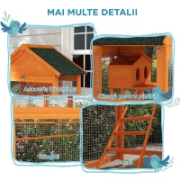 PawHut Volieră pentru Păsări cu 3 Uși, Căsuță, Scară și Tavă, din Lemn și Metal, 92x52x171 cm, Portocaliu și Verde(m-7)