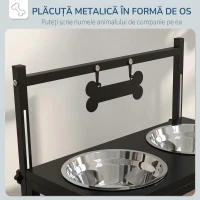 PawHut Suport Boluri pentru Câini Ridicat cu Înălțime Reglabilă, 2 Boluri din Oțel de 900ml, Negru(m-4)