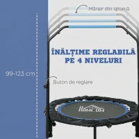 HOMCOM Mini Trambulină Fitness Ø102 cm Pliabilă cu Mâner Reglabil pe Înălțime, Albastră(m-4)