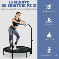 HOMCOM Mini Trambulină Fitness Ø102 cm Pliabilă cu Mâner Reglabil pe Înălțime, Albastră(m-7)
