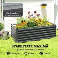 Outsunny Strat Ridicat pentru Grădină cu Bază Deschisă și Margini Rotunjite, 180x90x57,5 cm, Gri Închis(m-5)