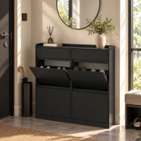 HOMCOM Zapatero Slim en Madera con 4 Cajones Abatibles y 2 Cajones Deslizantes, 98x19.2x95.3 cm, Negro(m-4)