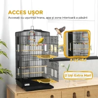 PawHut Colivie pentru pasari cu Stinghii, Leagan si boluri, Voliera din Metal si Plastic, 46.5x35.5x92 cm, Negru(m-4)