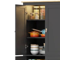HOMCOM Buffet de cocina, mueble alto de cocina con LED regulable y detector de movimiento, 80 x 40 x 176,5 cm, negro(m-9)