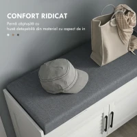 HOMCOM Bancă pentru pantofi cu raft interior reglabil pe 3 niveluri, din MDF și material textil cu aspect de in, 90x36x50 cm, alb și gri(m-5)