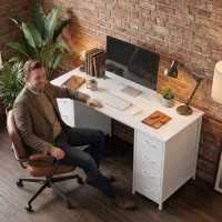 HOMCOM Computertisch mit 8 Stoffschubladen und Stauraum Schreibtisch 140 cm Weiß(m-9)