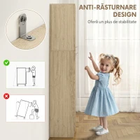 HOMCOM Mobilier de Depozitare Minimal cu 2 Dulapuri și Rafturi Reglabile, din Lemn culoare Stejar, 59x31x155 cm(m-7)