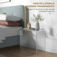 HOMCOM Măsuță de Cafea din Acril în Formă de U, cu Margini Netede și Colțuri Rotunjite, 53.5x30.5x53.5 cm, Transparentă(m-4)