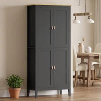 HOMCOM Buffet de cocina, mueble alto de cocina con LED regulable y detector de movimiento, 80 x 40 x 176,5 cm, negro(m-10)