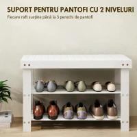 HOMCOM Bancă Joasă pentru Pantofi din Bambus cu 2 Rafturi și Șezut, 70 x 28 x 45 cm, Alb(m-4)
