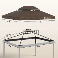 Outsunny hoes voor tuinprieel 3x4 m, 2-laags, van Oxford-stof 600D met afvoeropeningen, koffie(m-4)