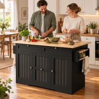 Mobiel keukeneiland met klapbaar werkblad voor extra werkruimte, opbergruimte met 2‑traps verticale lades en 2 grote lades, 120×70×92 cm, zwart(m-4)