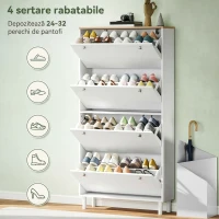 HOMCOM Dulap pantofi slim cu 4 sertare rabatabile și rafturi reglabile pentru 24-32 perechi de pantofi, 80x23.5x157 cm, alb(m-4)