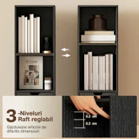 HOMCOM Bibliotecă cu 4 Rafturi Deschise, Dulap și Sertar, 30x24x158 cm, Negru(m-5)