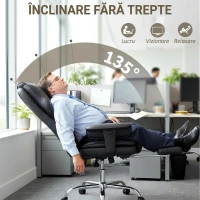 HOMCOM, Scaun de Birou, cu Suport pentru Picioare și Tetieră, din Piele PU, Spumă și Metal, 76x73x117-125 cm, Negru(m-7)