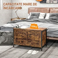 HOMCOM Ladă de depozitare din lemn de 95L, stil industrial, cu capac și balama de siguranță, 80x40x49cm, maro(m-7)