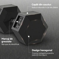 HOMCOM 2x15KG Gantere Hexagonale din Cauciuc Greutăți Portabile pentru Acasă(m-4)