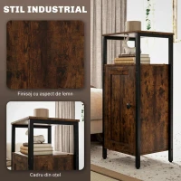 HOMCOM Noptieră Industrială cu 2 Rafturi și Compartiment Interior Reglabil, din Lemn și Oțel, 34x30x80 cm, Maro(m-6)