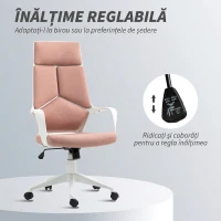 Scaun de Birou HOMCOM în Material Textil cu Balans, Înălțime Reglabilă și Scaun Rotativ, 63x63x117-127 cm, Roz(m-4)