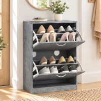 HOMCOM Mueble para Zapatos 12 Pares, Armario para Zapatos Estrecho Moderno, 2 Cajones Abatibles y Estantes Regulables, Gris(m-5)