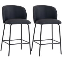 HOMCOM Set 2 Taburetes de Bar con Respaldo y Reposapiés, Tapizado en Tejido y Patas de Acero, Negro